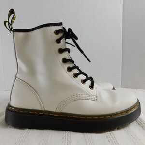 Dr. Martens Leather Boots Zavala US7 White Lace Up Ankle Combat Womens AW004 Doc